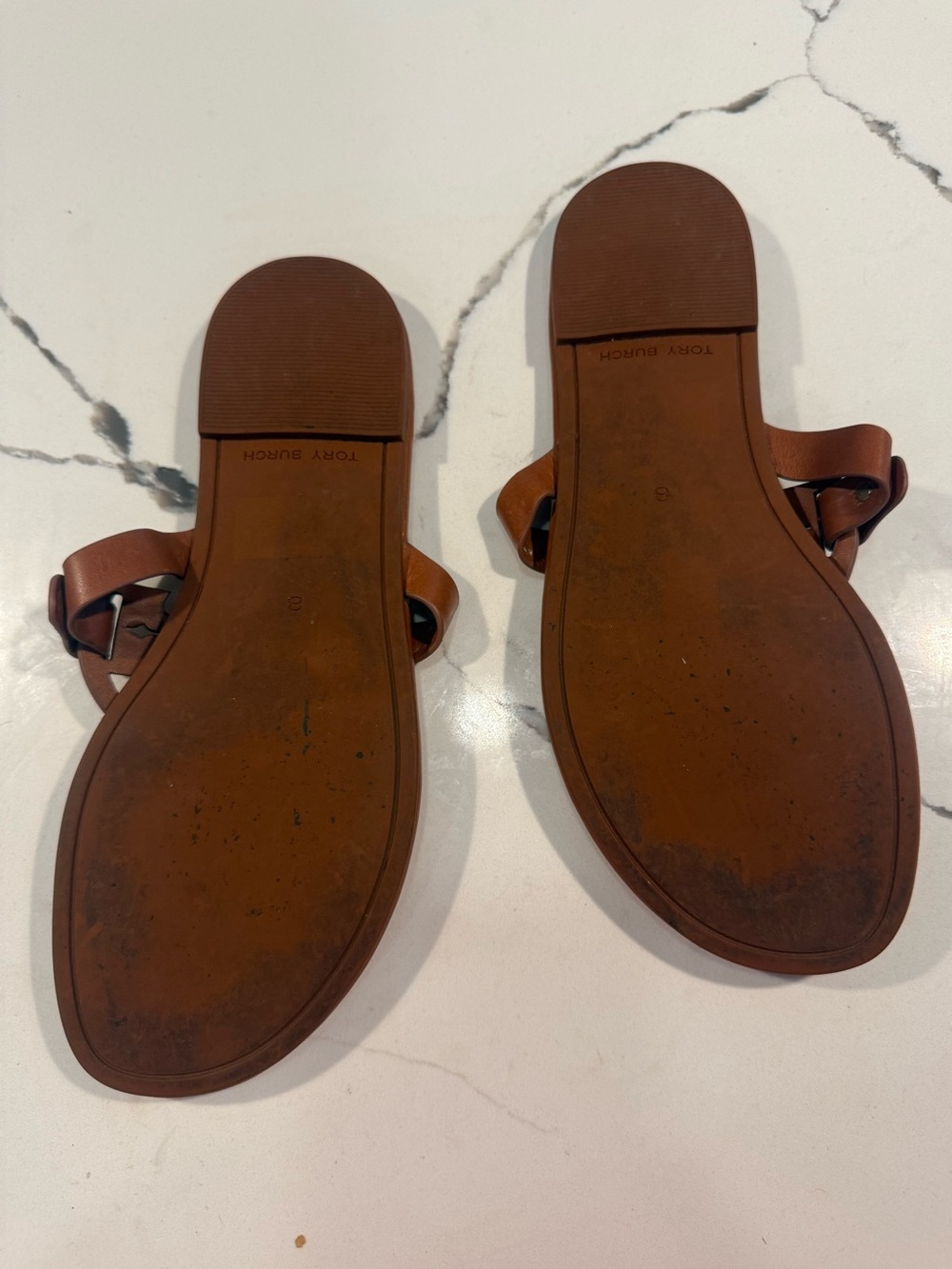 Tory Burch Miller Brown Leather Logo Sandals Women’s Size 7.5 - Picture 2 of 3
